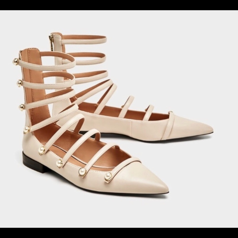 ZARA Flat ankle pearl boots